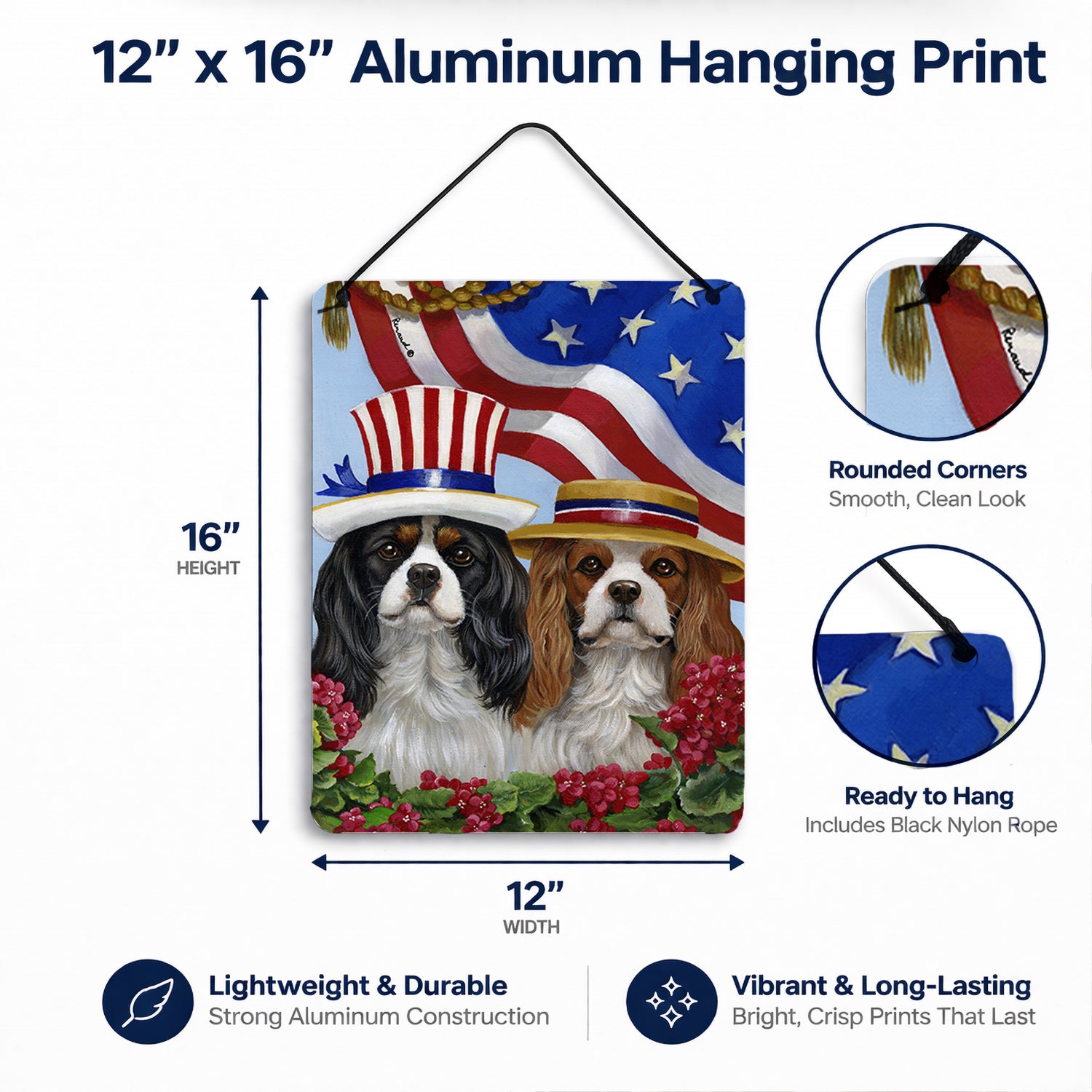 Cavalier Spaniel USA Wall or Door Hanging Prints Aluminum Metal Sign Kitchen Wall Bar Bathroom Plaque Home Decor Front Door Plaque, 12x16, Multicolor