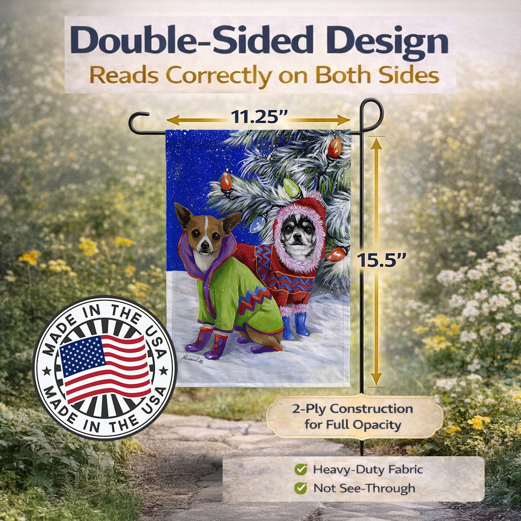 Chihuahua Christmas Snowflakes Garden Flag Mailbox Decorative Yard Banner Outside Patio Artwork for Flower Beds, Garden Size, Multicolor