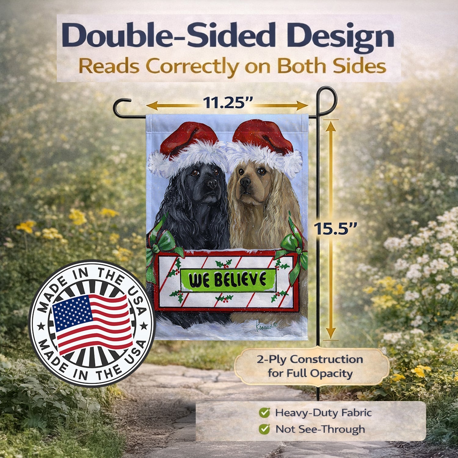 Cocker Spaniel Christmas Garden Flag Mailbox Decorative Yard Banner Outside Patio Artwork for Flower Beds, Garden Size, Multicolor