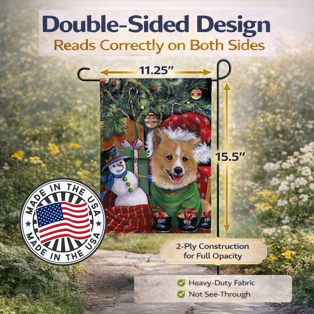 Corgi Under my Christmas Tree Garden Flag Mailbox Decorative Yard Banner Outside Patio Artwork for Flower Beds, Garden Size, Multicolor