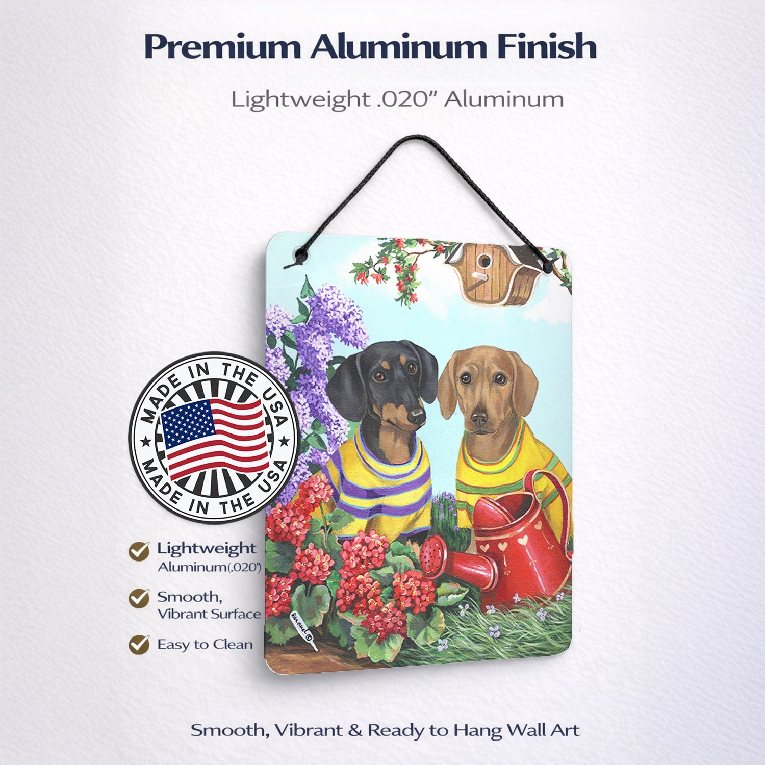 Dachshund Blooms Wall or Door Hanging Prints Aluminum Metal Sign Kitchen Wall Bar Bathroom Plaque Home Decor Front Door Plaque, 12x16, Multicolor