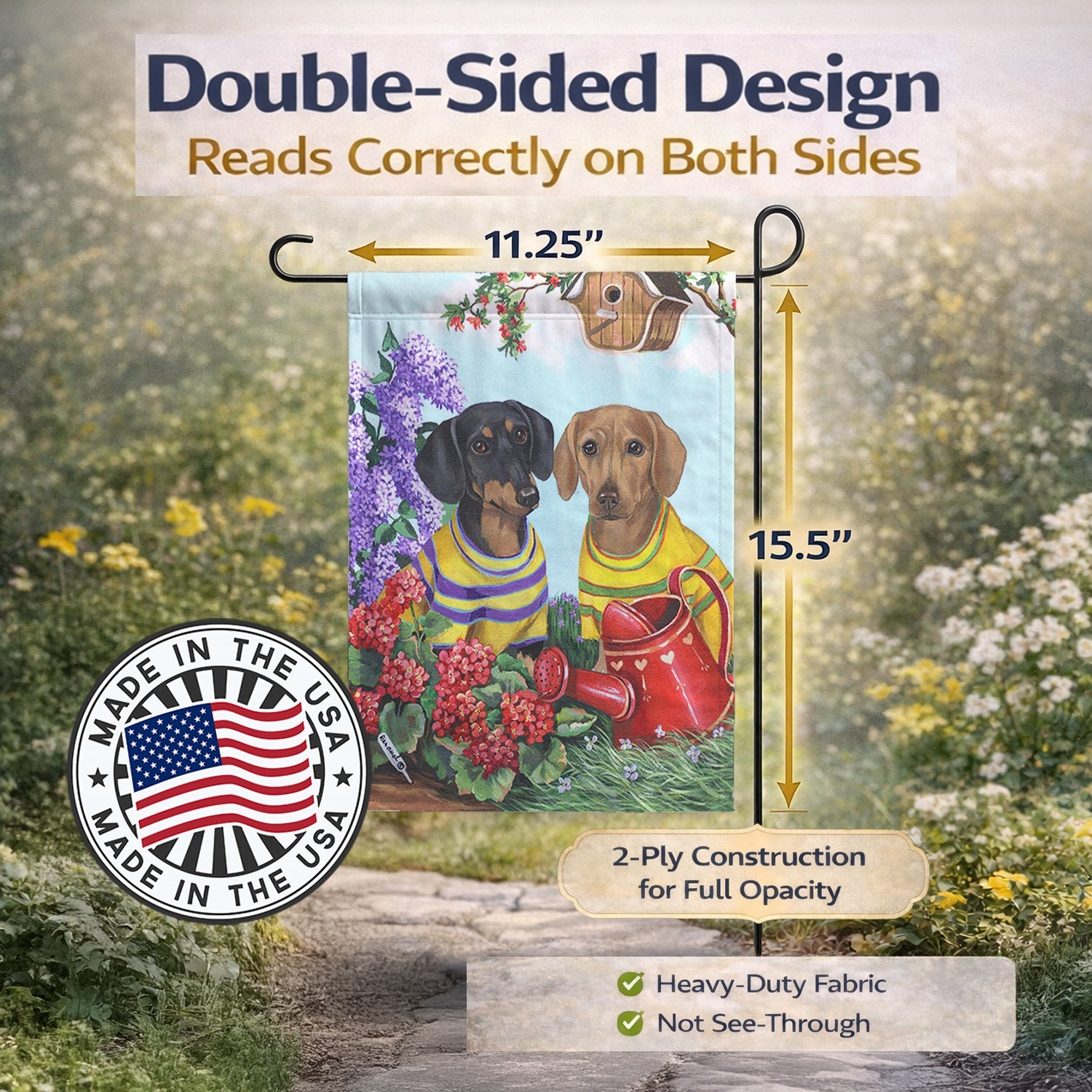 Dachshund Blooms Garden Flag Mailbox Decorative Yard Banner Outside Patio Artwork for Flower Beds, Garden Size, Multicolor