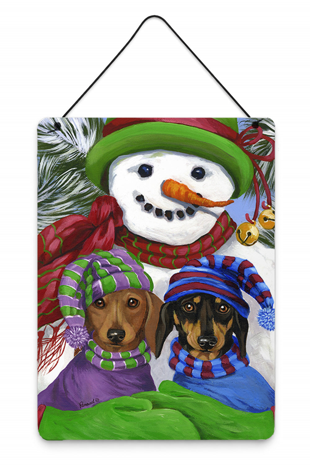 Dachshund Christmas Frosty and Company Wall or Door Hanging Prints Aluminum Metal Sign Kitchen Wall Bar Bathroom Plaque Home Decor Front Door Plaque, 12x16, Multicolor
