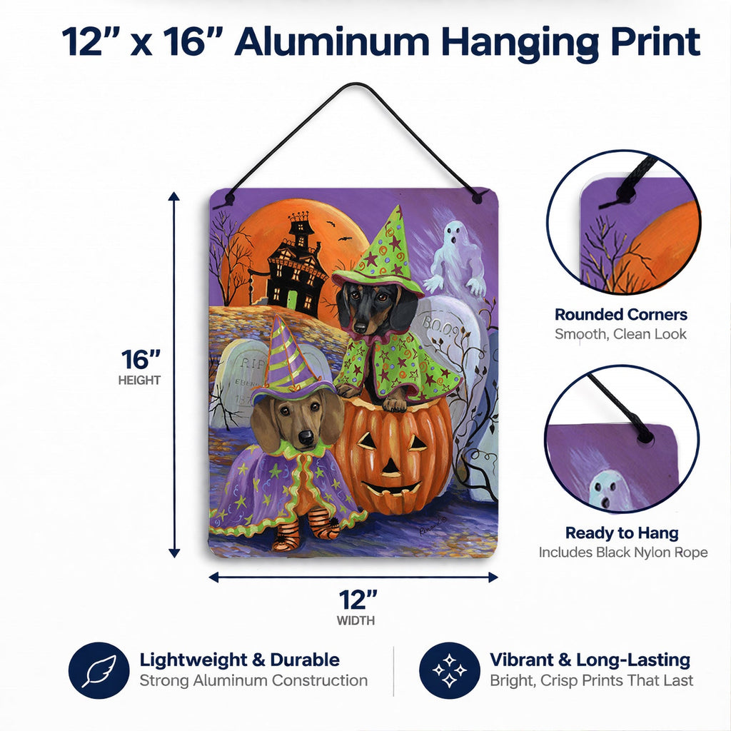 Dachshund Halloween Haunted House Wall or Door Hanging Prints Aluminum Metal Sign Kitchen Wall Bar Bathroom Plaque Home Decor Front Door Plaque, 12x16, Multicolor