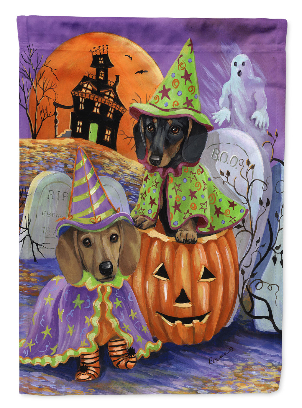 Dachshund Halloween Haunted House Garden Flag Mailbox Decorative Yard Banner Outside Patio Artwork for Flower Beds, Garden Size, Multicolor