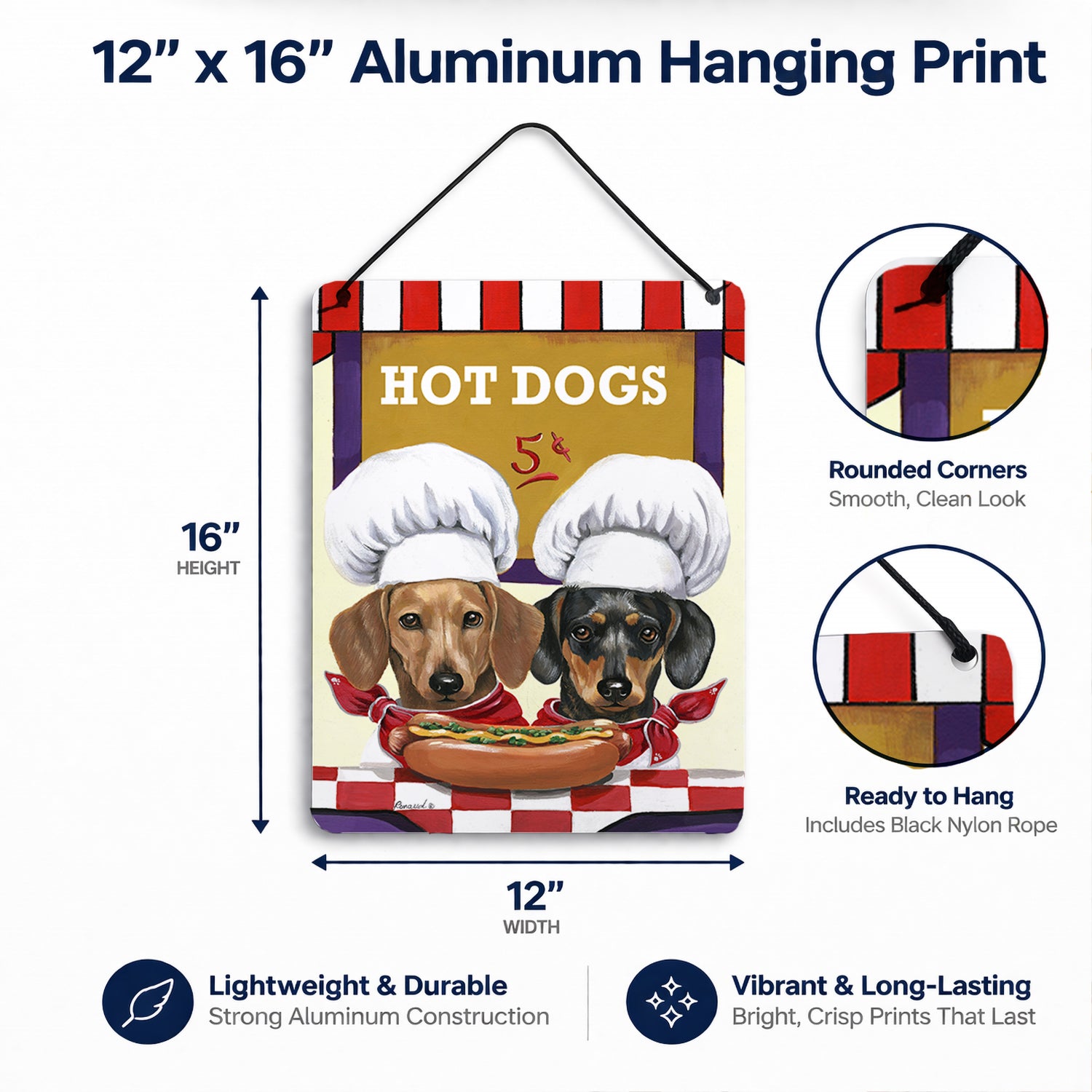 Dachshund Hot Dog Stand Wall or Door Hanging Prints Aluminum Metal Sign Kitchen Wall Bar Bathroom Plaque Home Decor Front Door Plaque, 12x16, Multicolor