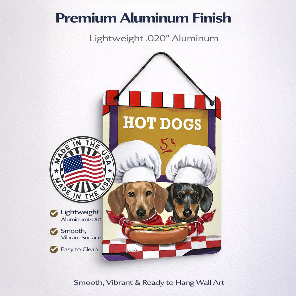 Dachshund Hot Dog Stand Wall or Door Hanging Prints Aluminum Metal Sign Kitchen Wall Bar Bathroom Plaque Home Decor Front Door Plaque, 12x16, Multicolor