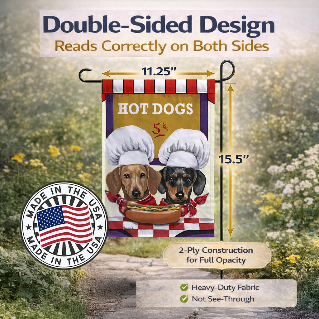 Dachshund Hot Dog Stand Garden Flag Mailbox Decorative Yard Banner Outside Patio Artwork for Flower Beds, Garden Size, Multicolor