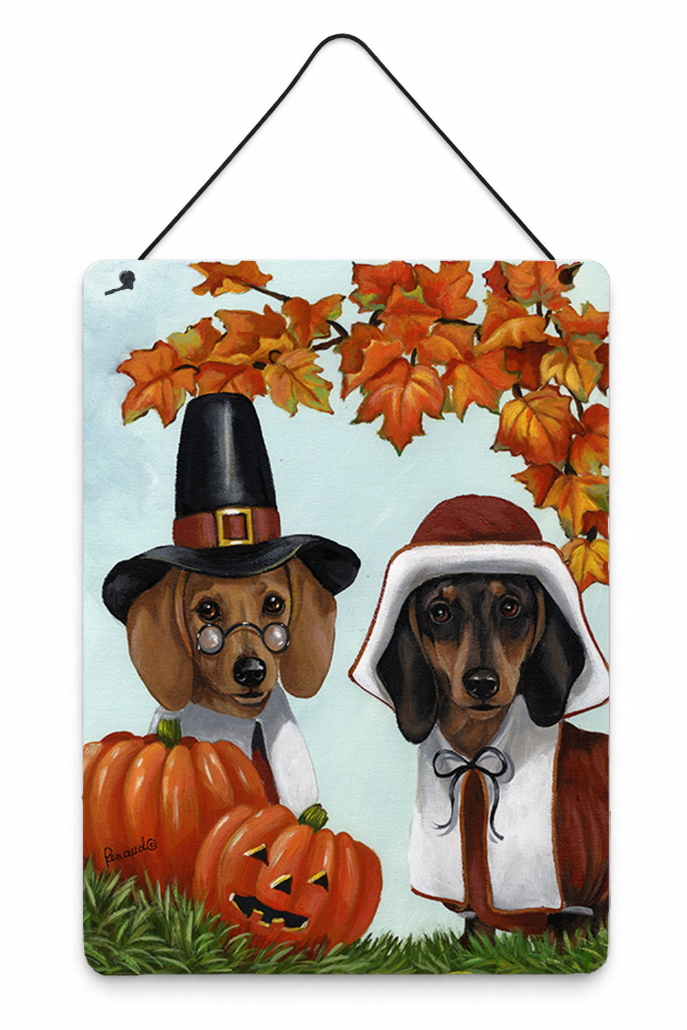 Dachshund Thanksgiving Pilgrims Wall or Door Hanging Prints Aluminum Metal Sign Kitchen Wall Bar Bathroom Plaque Home Decor Front Door Plaque, 12x16, Multicolor