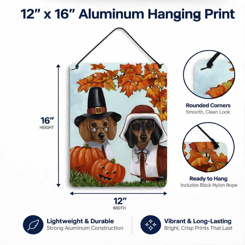Dachshund Thanksgiving Pilgrims Wall or Door Hanging Prints Aluminum Metal Sign Kitchen Wall Bar Bathroom Plaque Home Decor Front Door Plaque, 12x16, Multicolor