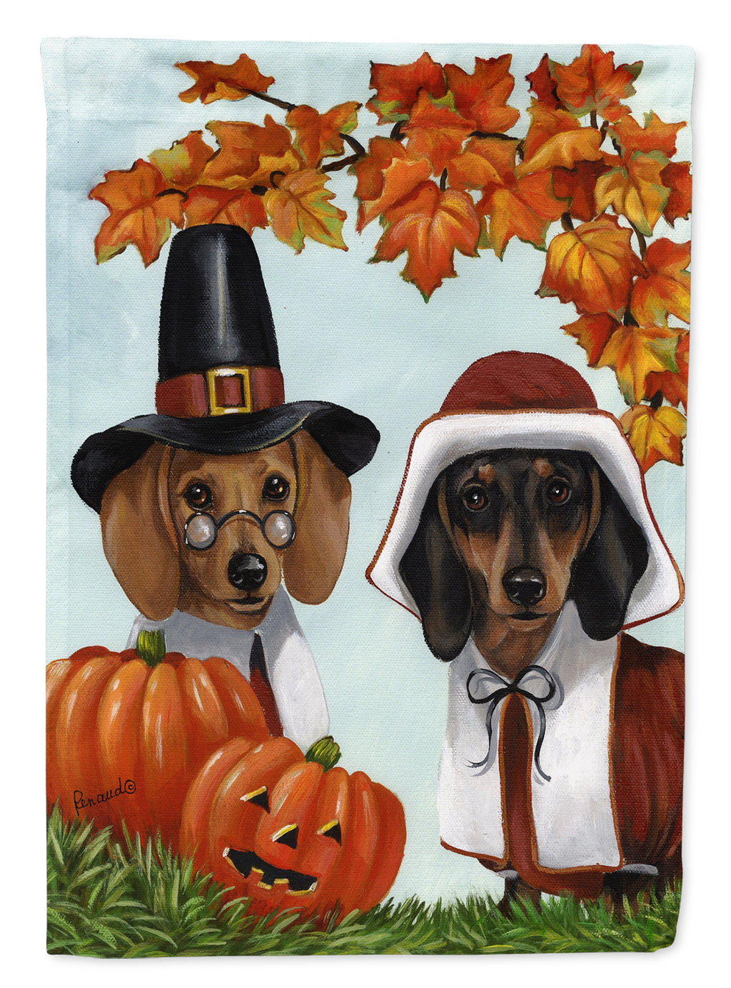 Dachshund Thanksgiving Pilgrims Garden Flag Mailbox Decorative Yard Banner Outside Patio Artwork for Flower Beds, Garden Size, Multicolor