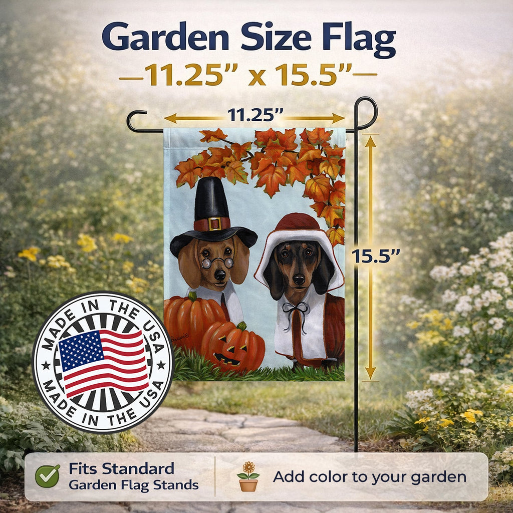 Dachshund Thanksgiving Pilgrims Garden Flag Mailbox Decorative Yard Banner Outside Patio Artwork for Flower Beds, Garden Size, Multicolor