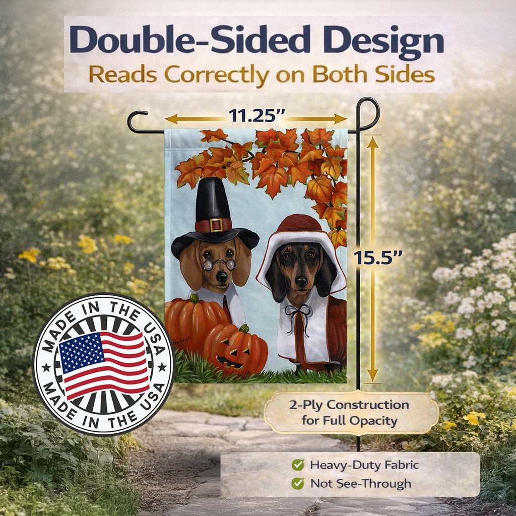 Dachshund Thanksgiving Pilgrims Garden Flag Mailbox Decorative Yard Banner Outside Patio Artwork for Flower Beds, Garden Size, Multicolor