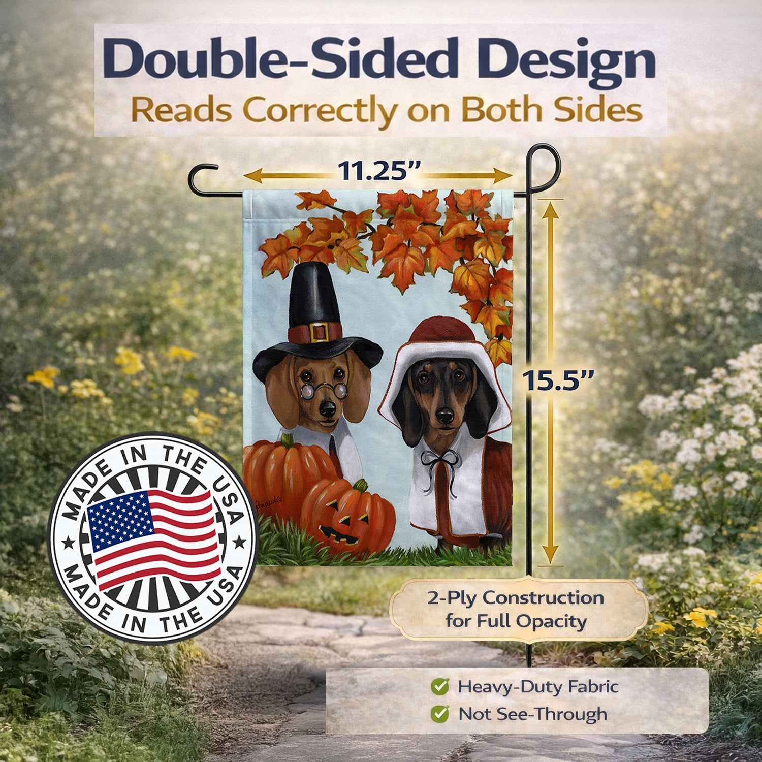 Dachshund Thanksgiving Pilgrims Garden Flag Mailbox Decorative Yard Banner Outside Patio Artwork for Flower Beds, Garden Size, Multicolor