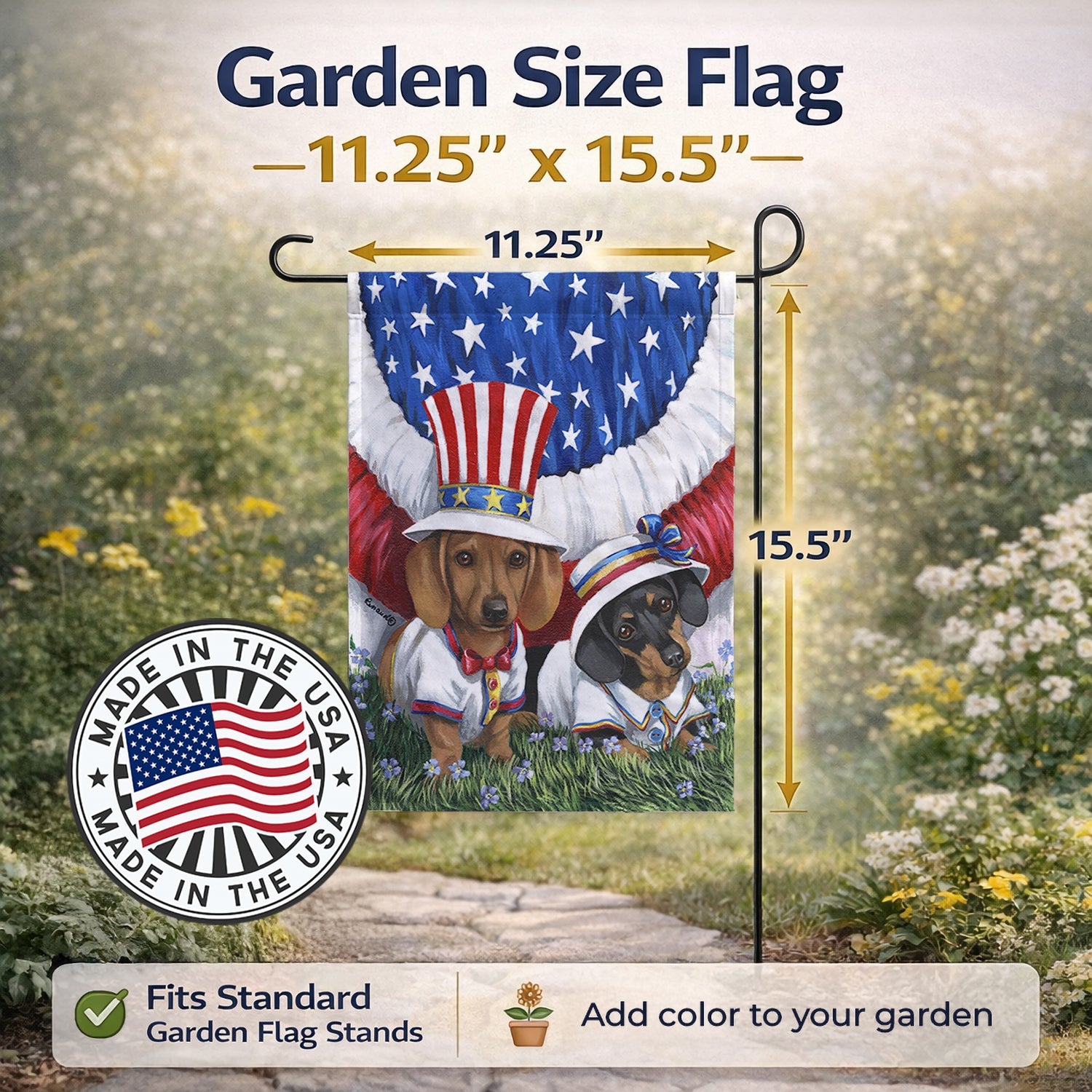 Dachshund USA Garden Flag Mailbox Decorative Yard Banner Outside Patio Artwork for Flower Beds, Garden Size, Multicolor