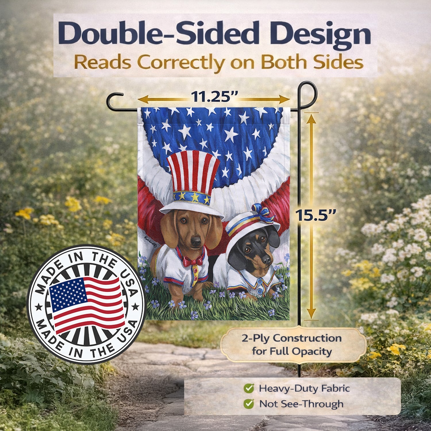 Dachshund USA Garden Flag Mailbox Decorative Yard Banner Outside Patio Artwork for Flower Beds, Garden Size, Multicolor