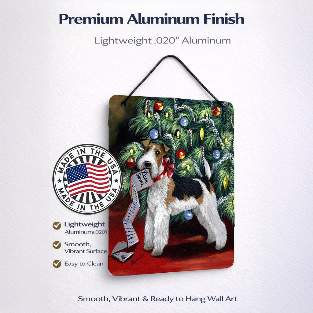 Fox Terrier Christmas Dear Santa Wall or Door Hanging Prints Aluminum Metal Sign Kitchen Wall Bar Bathroom Plaque Home Decor Front Door Plaque, 12x16, Multicolor