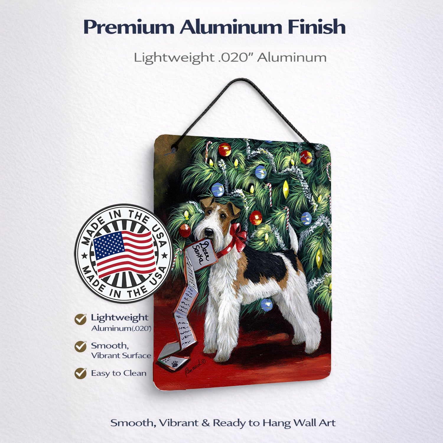 Fox Terrier Christmas Dear Santa Wall or Door Hanging Prints Aluminum Metal Sign Kitchen Wall Bar Bathroom Plaque Home Decor Front Door Plaque, 12x16, Multicolor