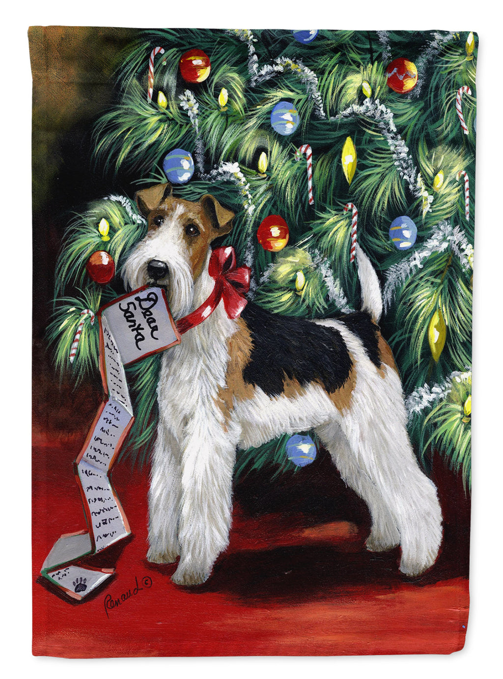 Fox Terrier Christmas Dear Santa Garden Flag Mailbox Decorative Yard Banner Outside Patio Artwork for Flower Beds, Garden Size, Multicolor