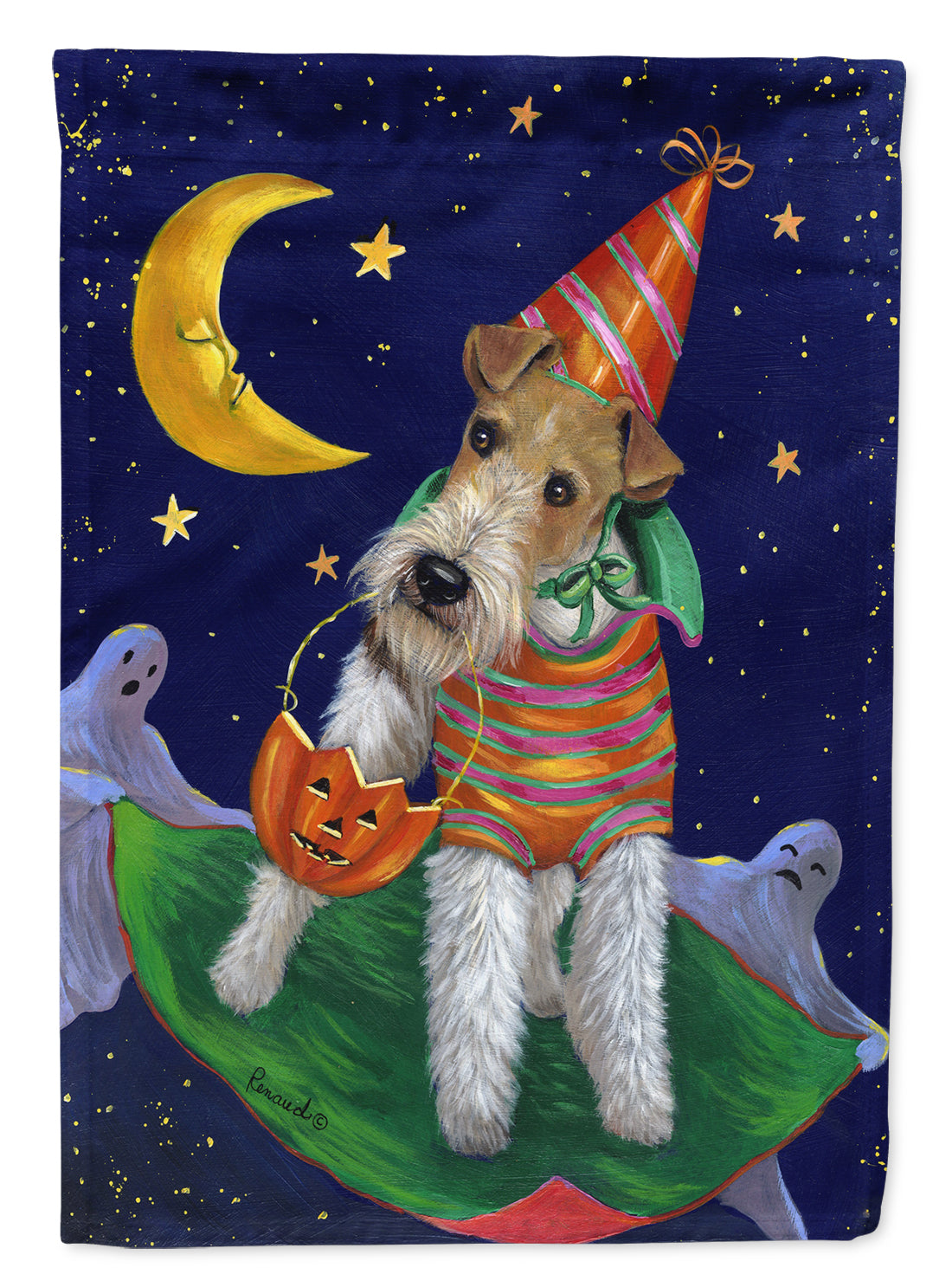 Fox Terrier Halloween Trick or Treat Garden Flag Mailbox Decorative Yard Banner Outside Patio Artwork for Flower Beds, Garden Size, Multicolor