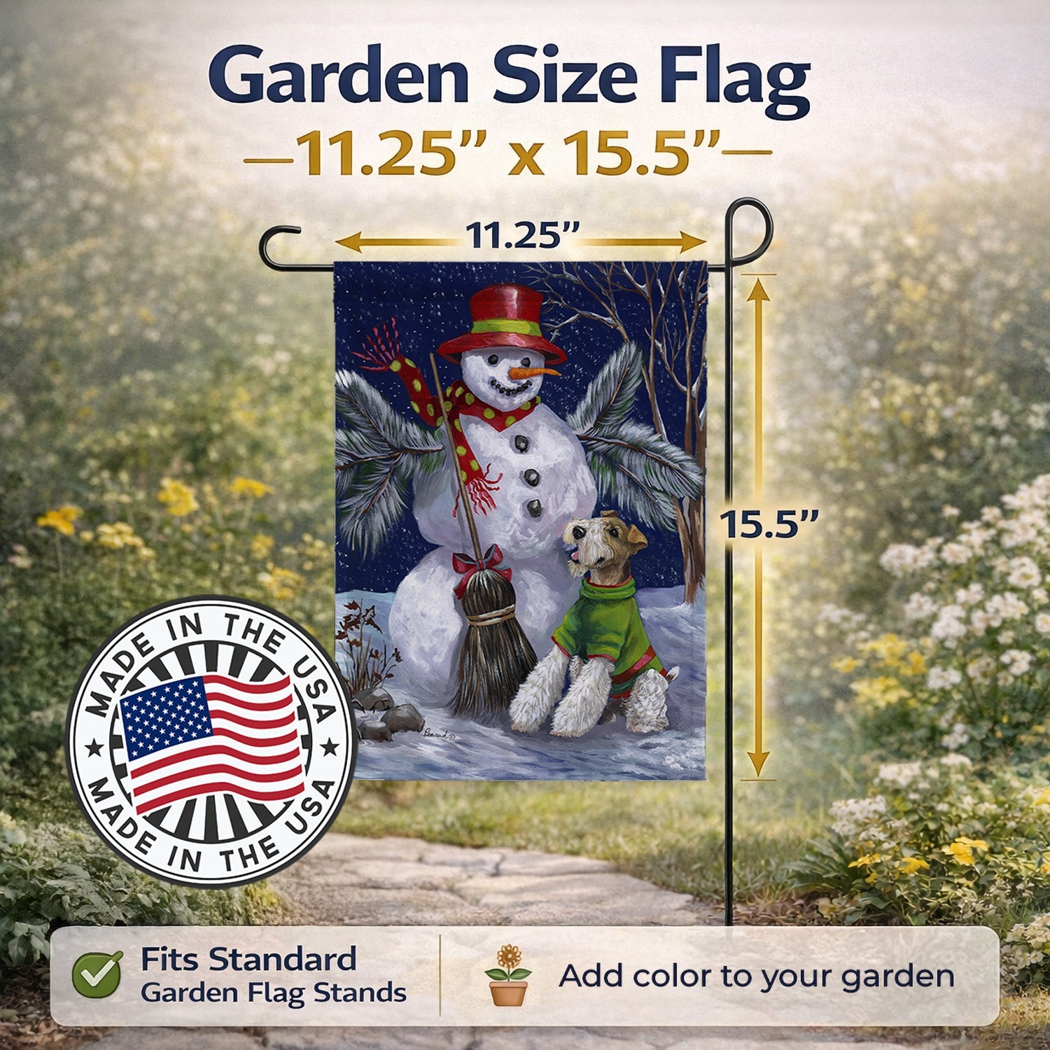 Fox Terrier Christmas Winter Fun Garden Flag Mailbox Decorative Yard Banner Outside Patio Artwork for Flower Beds, Garden Size, Multicolor