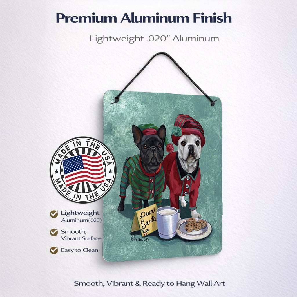 French Bulldog Christmas PJs Wall or Door Hanging Prints Aluminum Metal Sign Kitchen Wall Bar Bathroom Plaque Home Decor Front Door Plaque, 12x16, Multicolor
