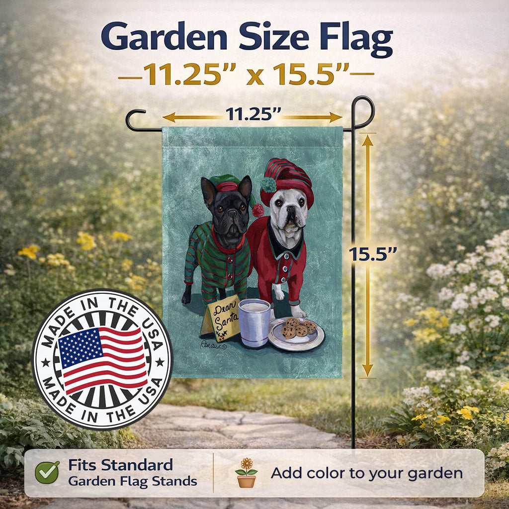 French Bulldog Christmas PJs Garden Flag Mailbox Decorative Yard Banner Outside Patio Artwork for Flower Beds, Garden Size, Multicolor