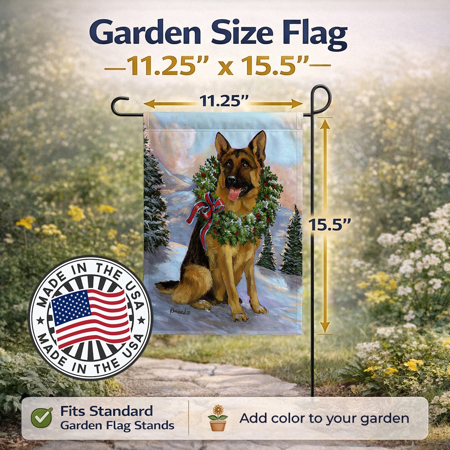 German Shepherd Christmas Honor Garden Flag Mailbox Decorative Yard Banner Outside Patio Artwork for Flower Beds, Garden Size, Multicolor