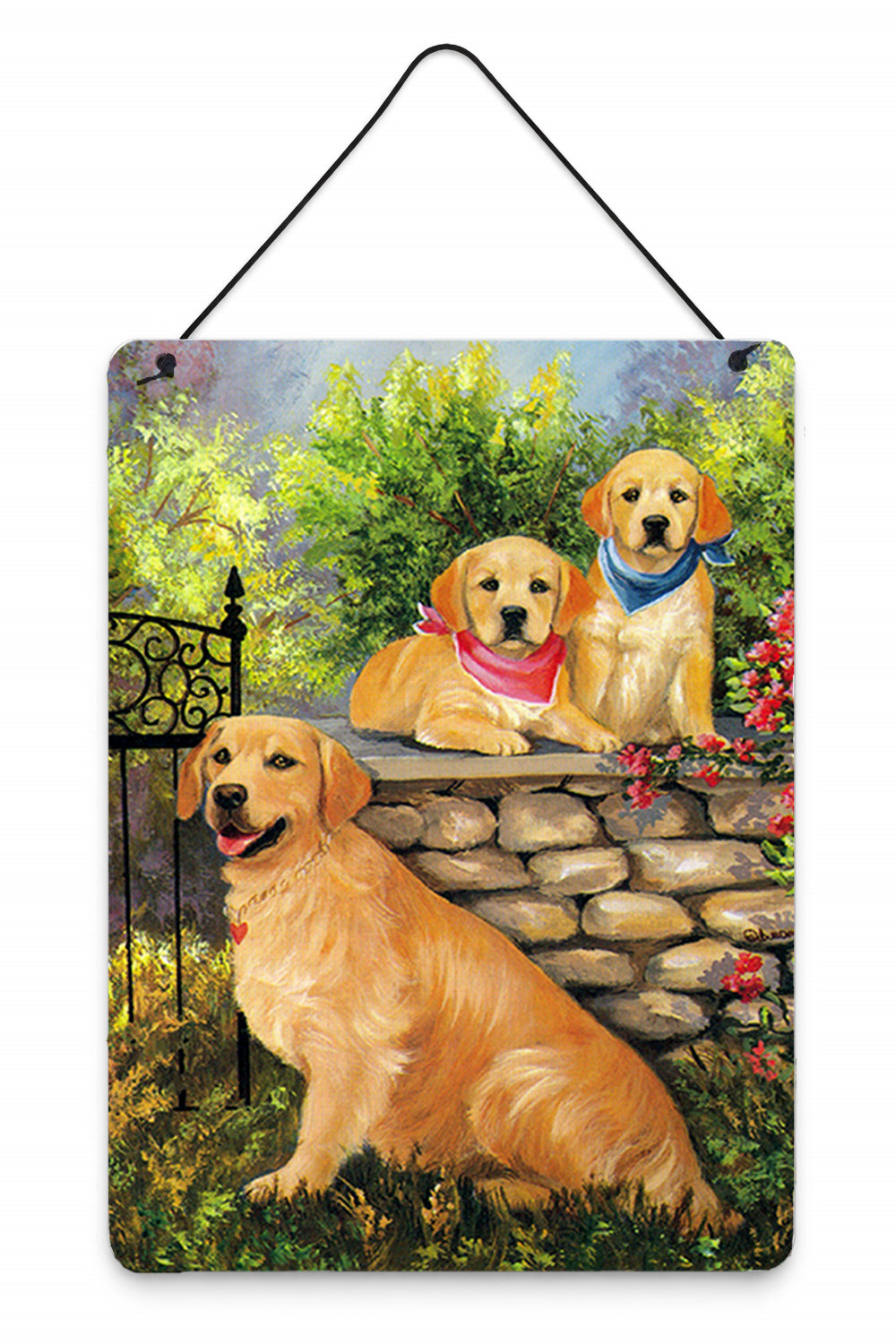 Golden Retriever At the Gate Wall or Door Hanging Prints Aluminum Metal Sign Kitchen Wall Bar Bathroom Plaque Home Decor Front Door Plaque, 12x16, Multicolor