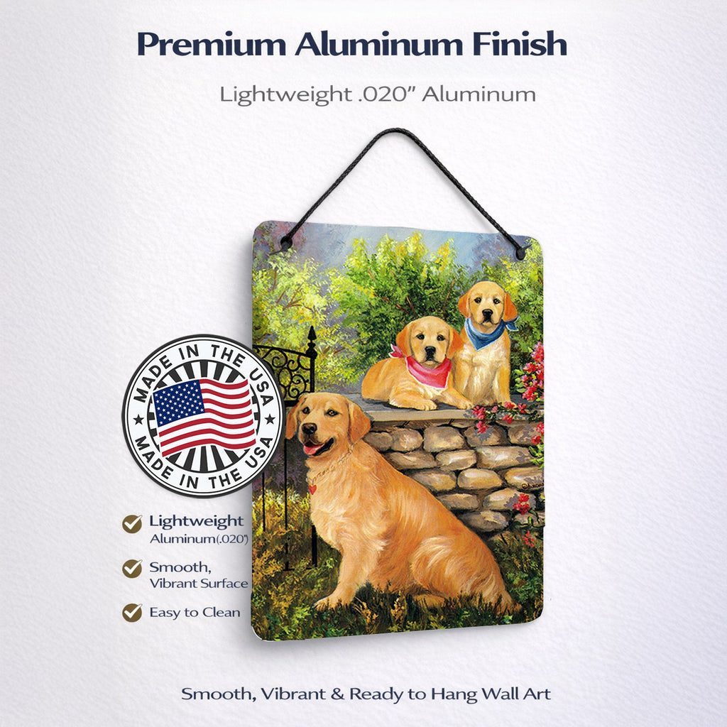 Golden Retriever At the Gate Wall or Door Hanging Prints Aluminum Metal Sign Kitchen Wall Bar Bathroom Plaque Home Decor Front Door Plaque, 12x16, Multicolor