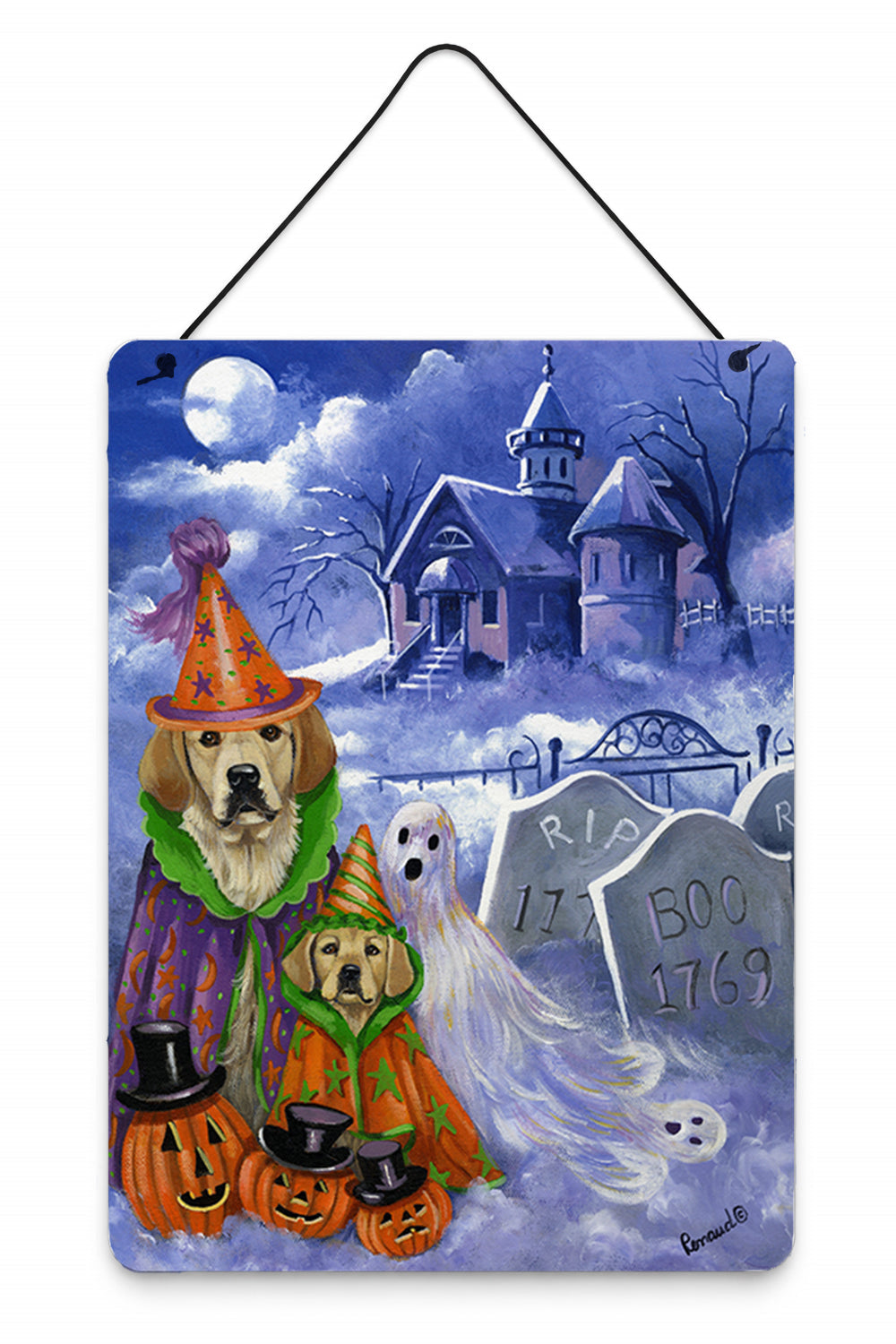 Golden Retriever Halloween Wall or Door Hanging Prints Aluminum Metal Sign Kitchen Wall Bar Bathroom Plaque Home Decor Front Door Plaque, 12x16, Multicolor