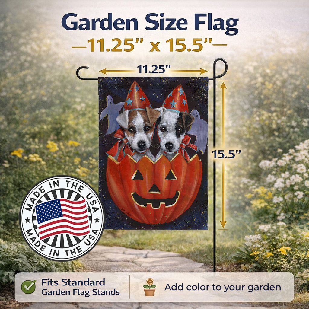 Jack Russell Terrier Halloween Garden Flag Mailbox Decorative Yard Banner Outside Patio Artwork for Flower Beds, Garden Size, Multicolor