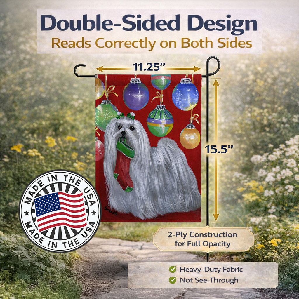 Maltese Christmas Stocking Stuffer Garden Flag Mailbox Decorative Yard Banner Outside Patio Artwork for Flower Beds, Garden Size, Multicolor