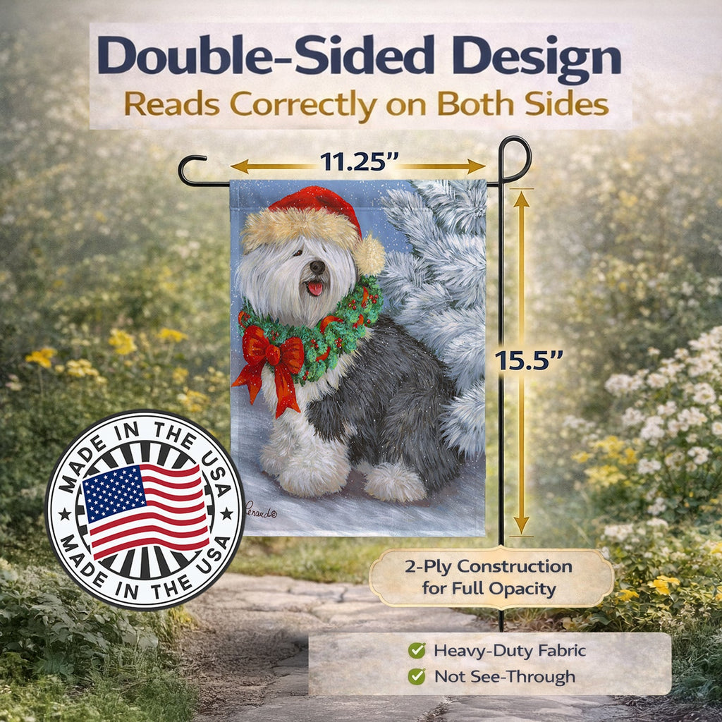 Old English Sheepdog Christmas Garden Flag Mailbox Decorative Yard Banner Outside Patio Artwork for Flower Beds, Garden Size, Multicolor