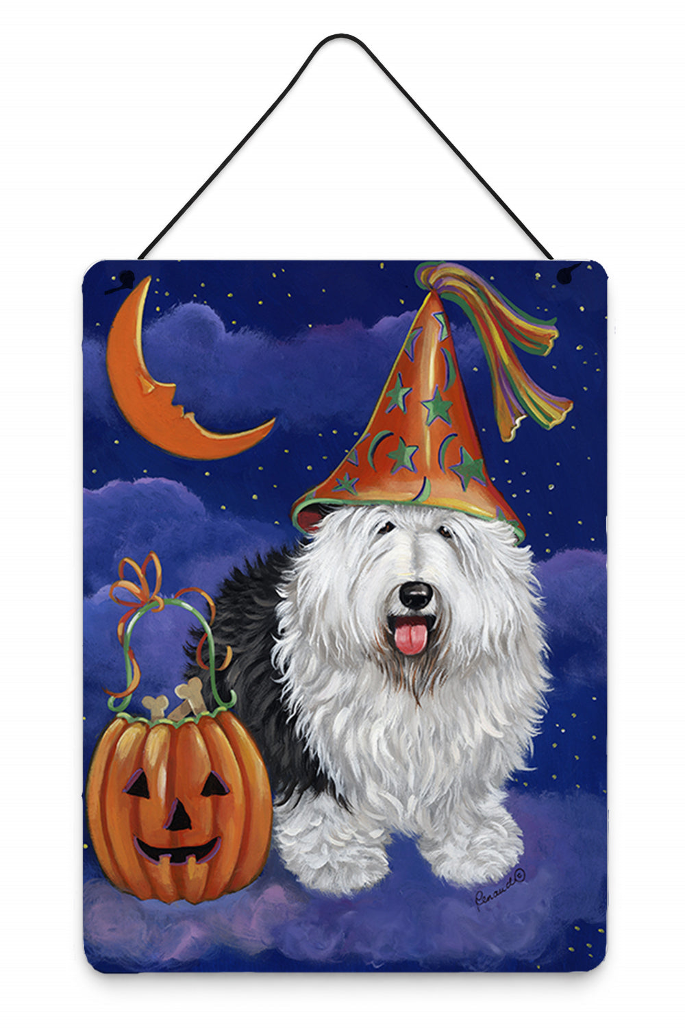 Old English Sheepdog Halloween Wall or Door Hanging Prints Aluminum Metal Sign Kitchen Wall Bar Bathroom Plaque Home Decor Front Door Plaque, 12x16, Multicolor