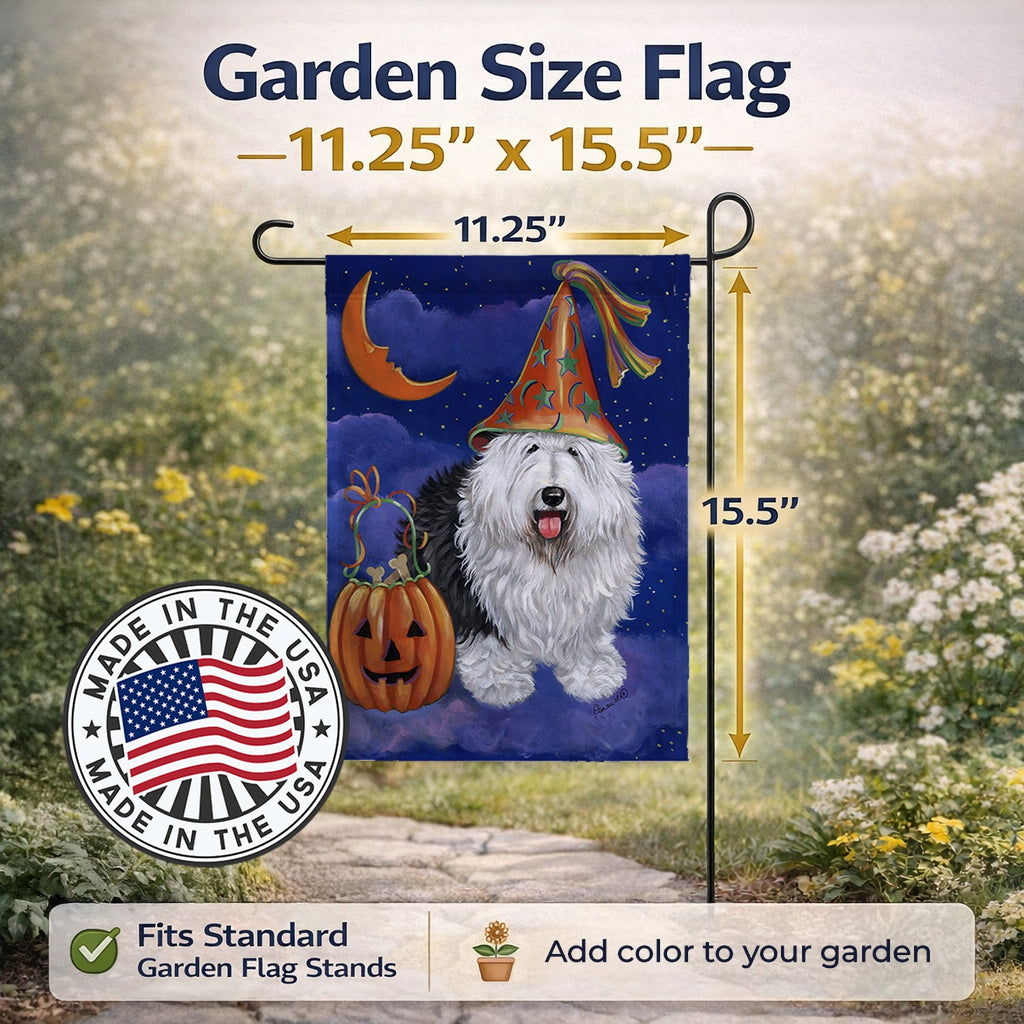 Old English Sheepdog Halloween Garden Flag Mailbox Decorative Yard Banner Outside Patio Artwork for Flower Beds, Garden Size, Multicolor