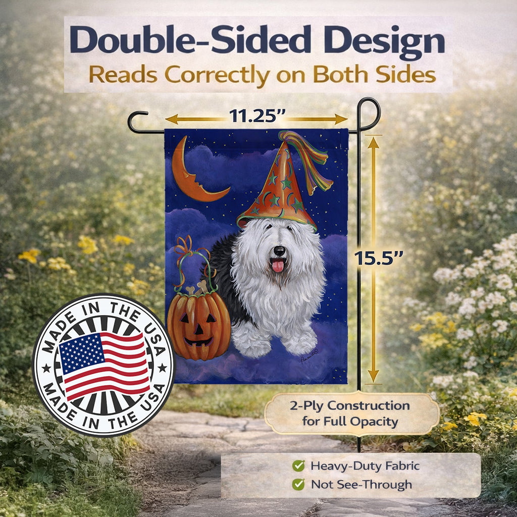Old English Sheepdog Halloween Garden Flag Mailbox Decorative Yard Banner Outside Patio Artwork for Flower Beds, Garden Size, Multicolor
