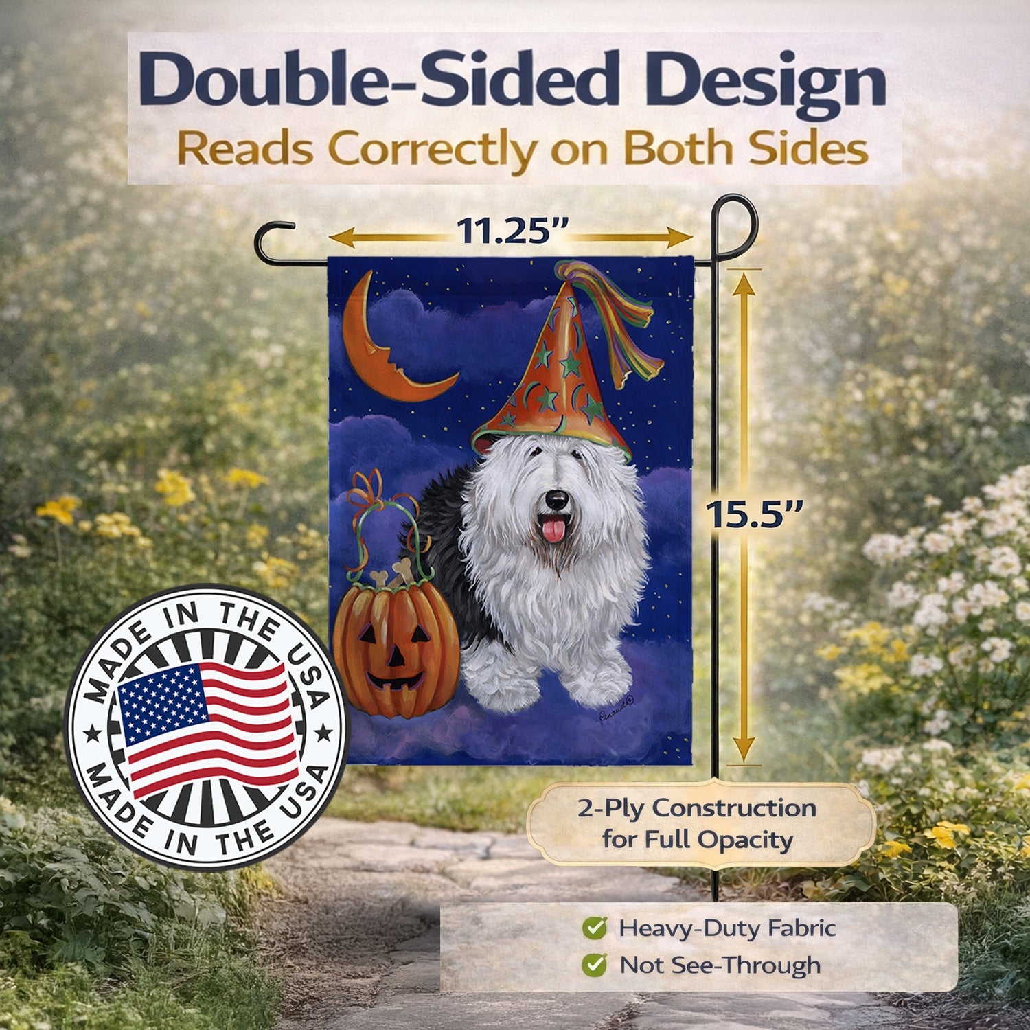 Old English Sheepdog Halloween Garden Flag Mailbox Decorative Yard Banner Outside Patio Artwork for Flower Beds, Garden Size, Multicolor