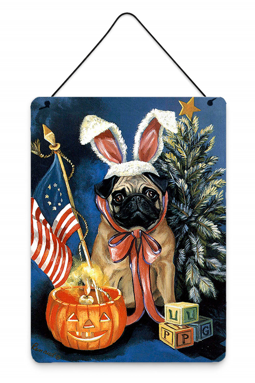 Pug for All Seasons Wall or Door Hanging Prints Aluminum Metal Sign Kitchen Wall Bar Bathroom Plaque Home Decor Front Door Plaque, 12x16, Multicolor