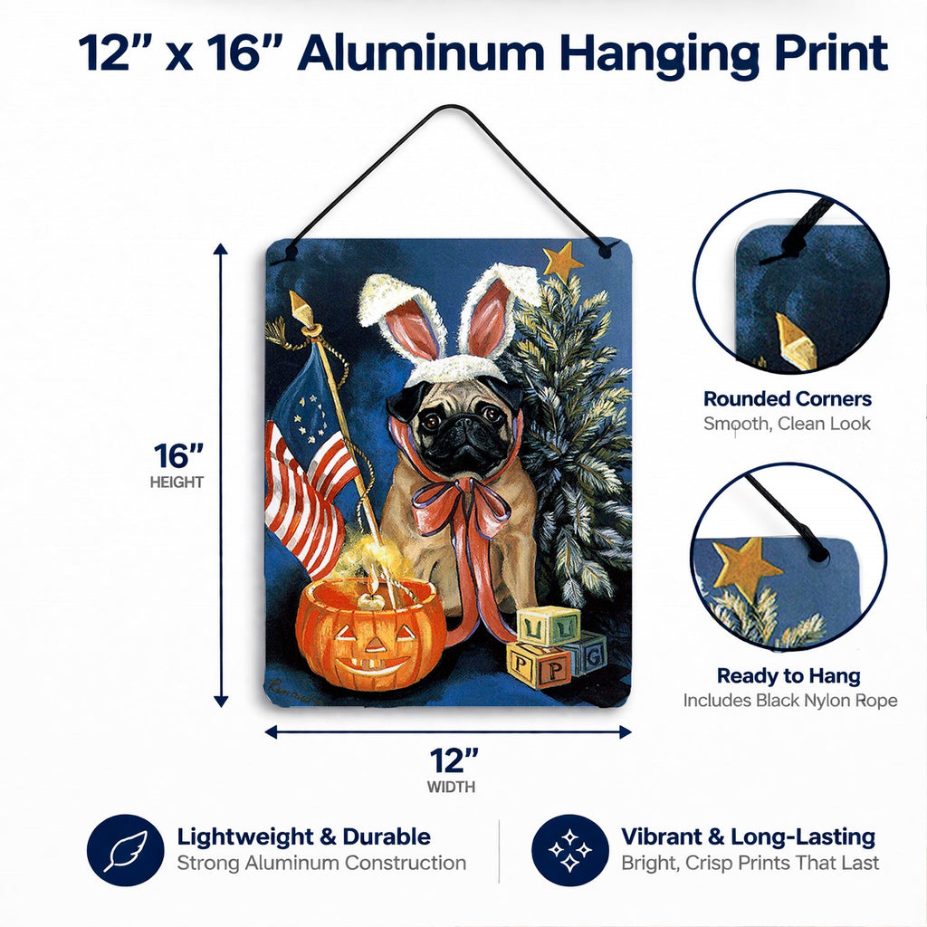Pug for All Seasons Wall or Door Hanging Prints Aluminum Metal Sign Kitchen Wall Bar Bathroom Plaque Home Decor Front Door Plaque, 12x16, Multicolor