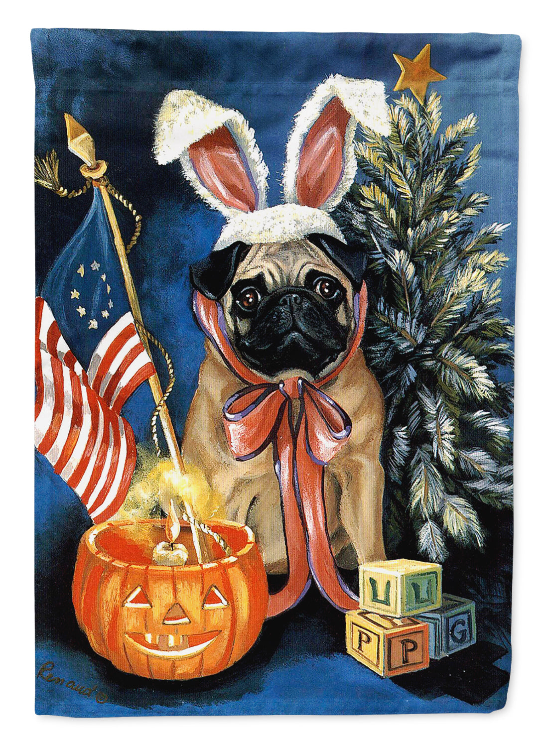 Pug for All Seasons Garden Flag Mailbox Decorative Yard Banner Outside Patio Artwork for Flower Beds, Garden Size, Multicolor