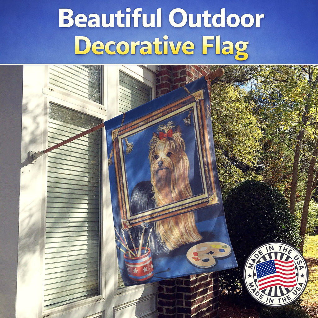 Yorkie Pretty as a Picture House Flag 28x40 Porch Sleeve Pole Decorative Outside Yard Banner Artwork Wall Hanging, Polyester