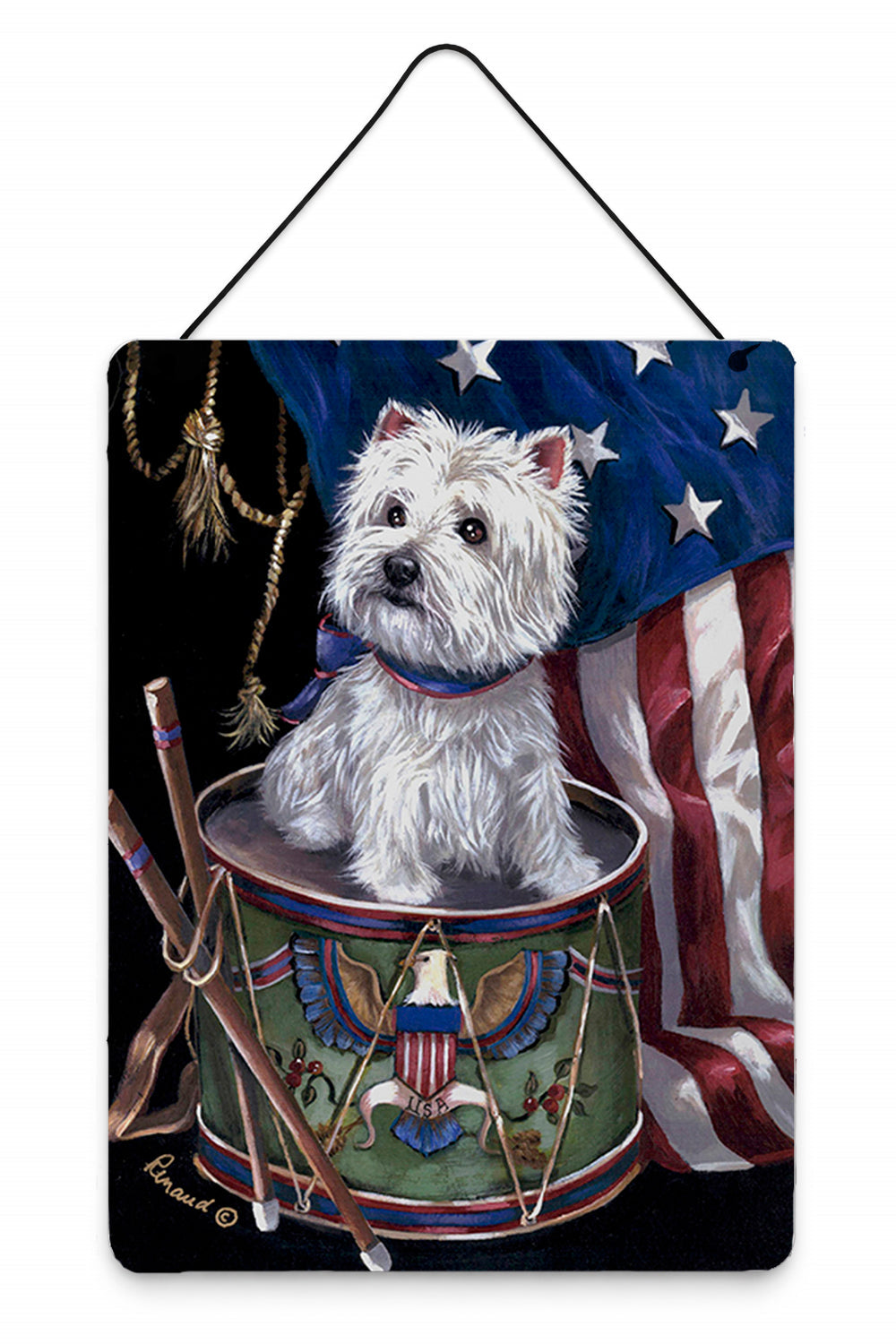 Westie Little Drummer Boy USA Wall or Door Hanging Prints Aluminum Metal Sign Kitchen Wall Bar Bathroom Plaque Home Decor Front Door Plaque, 12x16, Multicolor