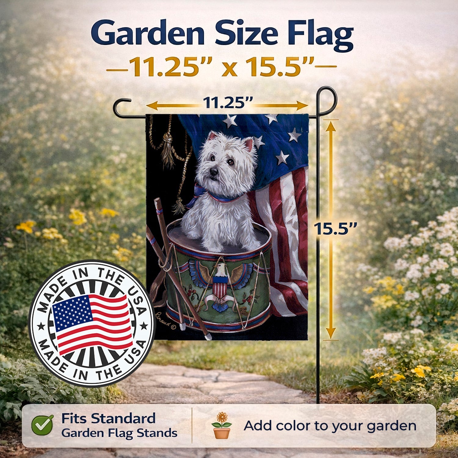 Westie Little Drummer Boy USA Garden Flag Mailbox Decorative Yard Banner Outside Patio Artwork for Flower Beds, Garden Size, Multicolor