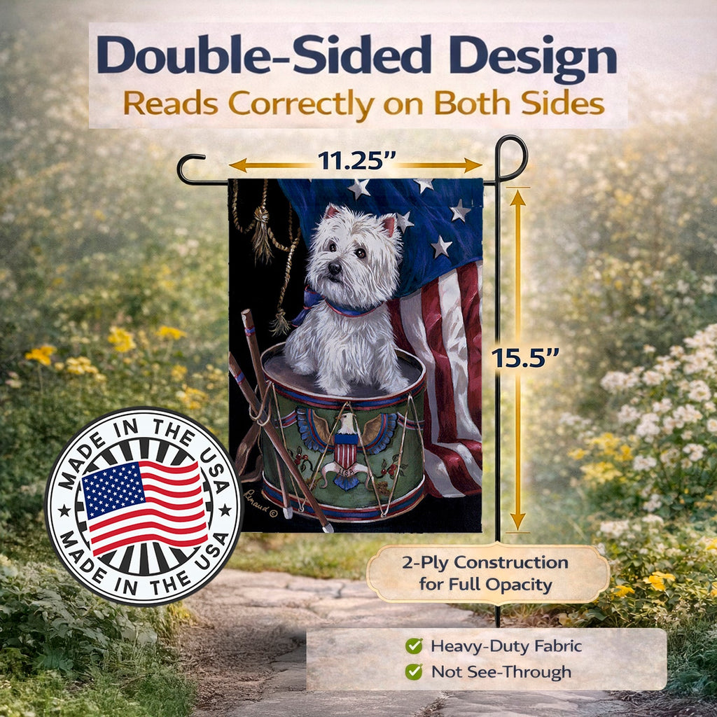 Westie Little Drummer Boy USA Garden Flag Mailbox Decorative Yard Banner Outside Patio Artwork for Flower Beds, Garden Size, Multicolor