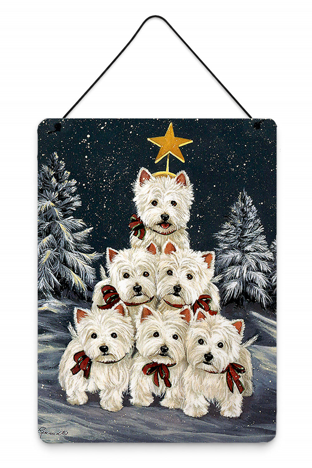 Westie Christmas Family Tree Wall or Door Hanging Prints Aluminum Metal Sign Kitchen Wall Bar Bathroom Plaque Home Decor Front Door Plaque, 12x16, Multicolor