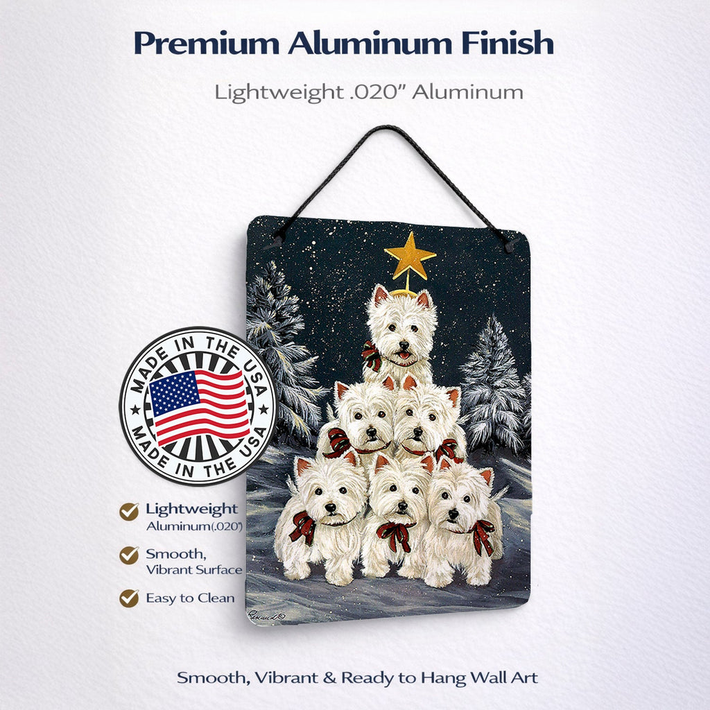 Westie Christmas Family Tree Wall or Door Hanging Prints Aluminum Metal Sign Kitchen Wall Bar Bathroom Plaque Home Decor Front Door Plaque, 12x16, Multicolor