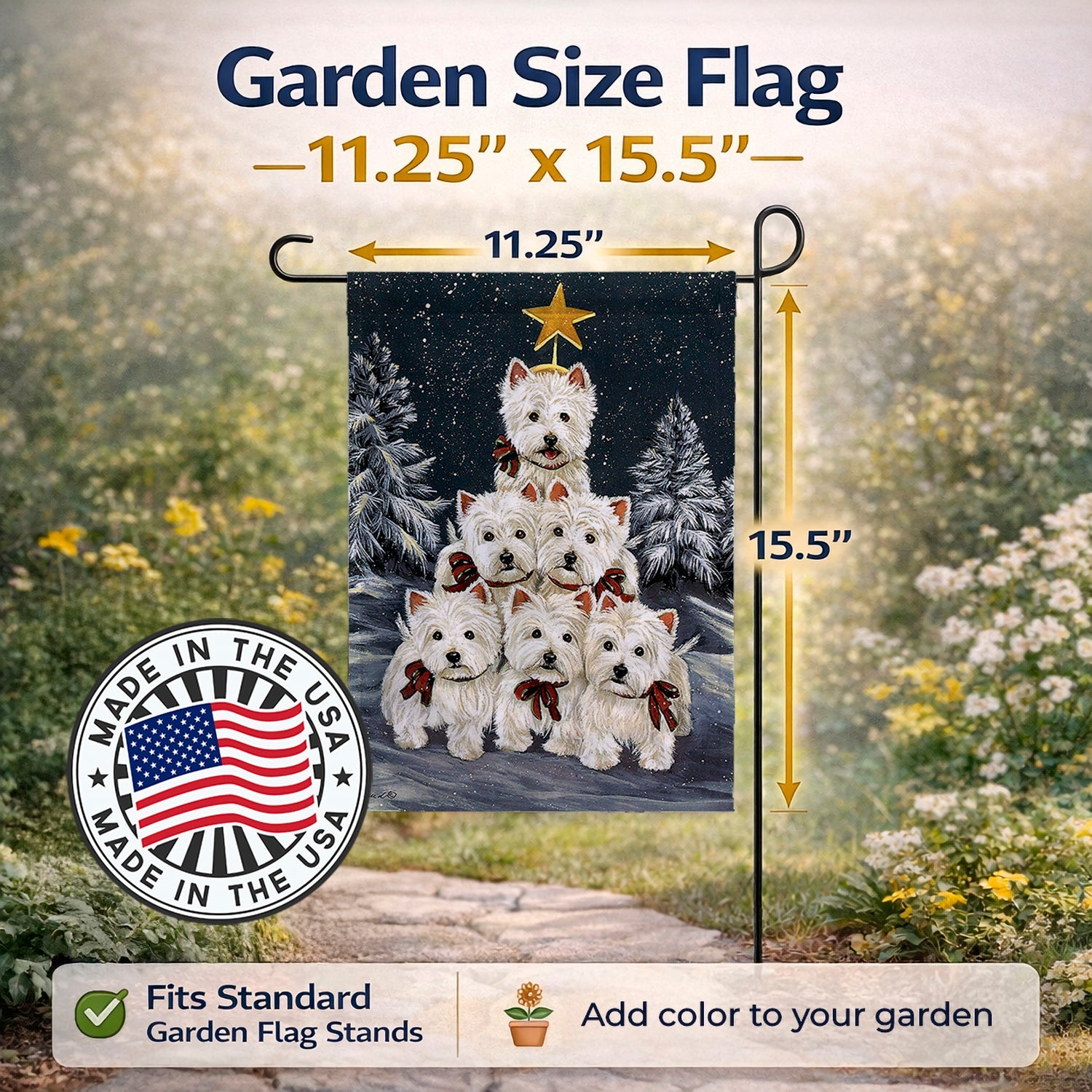 Westie Christmas Family Tree Garden Flag Mailbox Decorative Yard Banner Outside Patio Artwork for Flower Beds, Garden Size, Multicolor