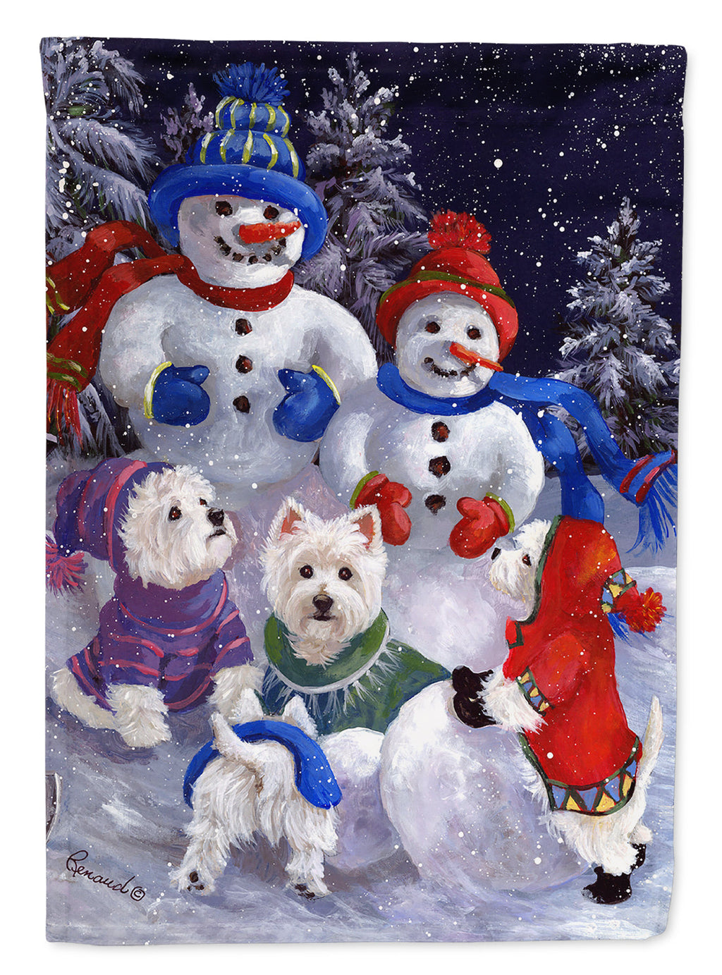 Westie Snowpeople Garden Flag Mailbox Decorative Yard Banner Outside Patio Artwork for Flower Beds, Garden Size, Multicolor
