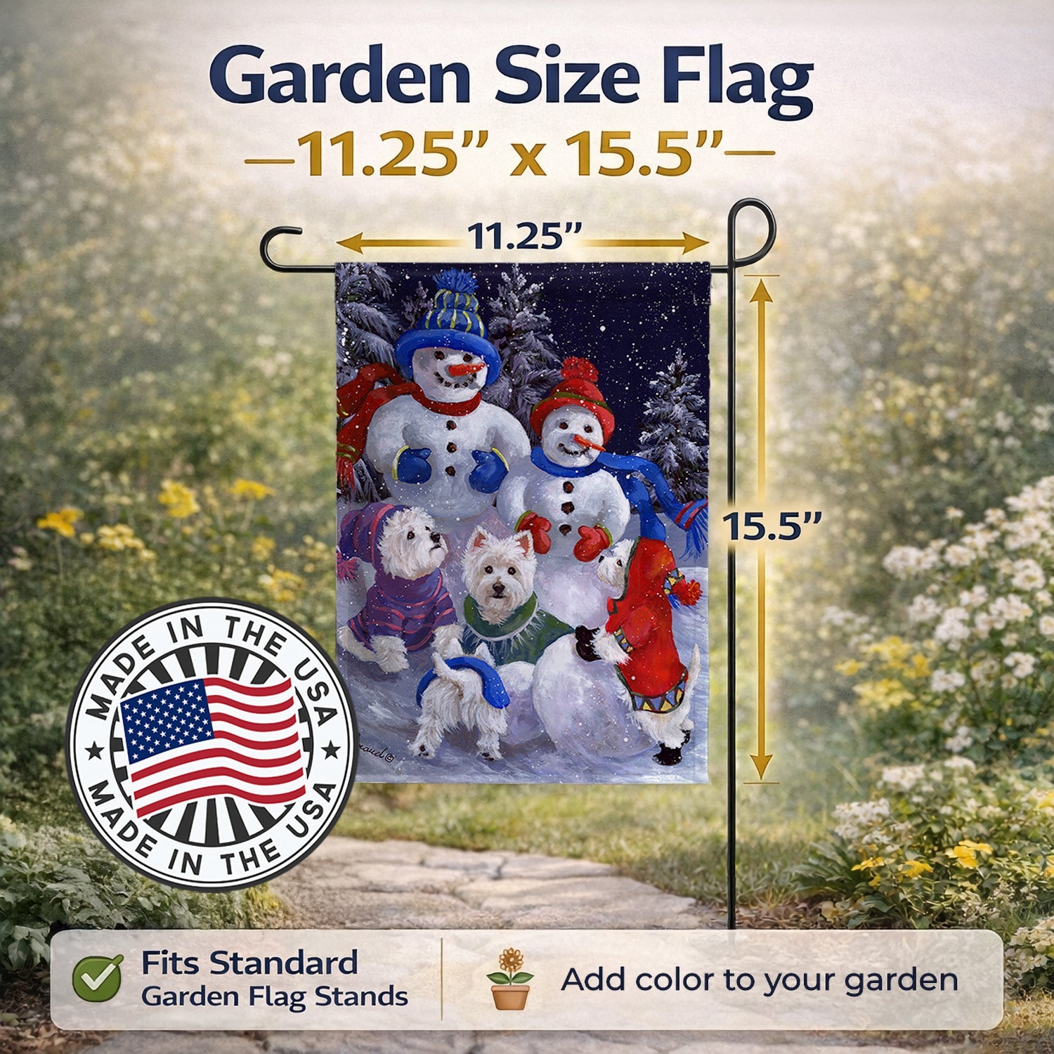 Westie Snowpeople Garden Flag Mailbox Decorative Yard Banner Outside Patio Artwork for Flower Beds, Garden Size, Multicolor